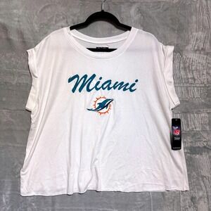 NFL Team Apparel Miami Dolphins Women XXL White Graphic Tee Stetch NWT